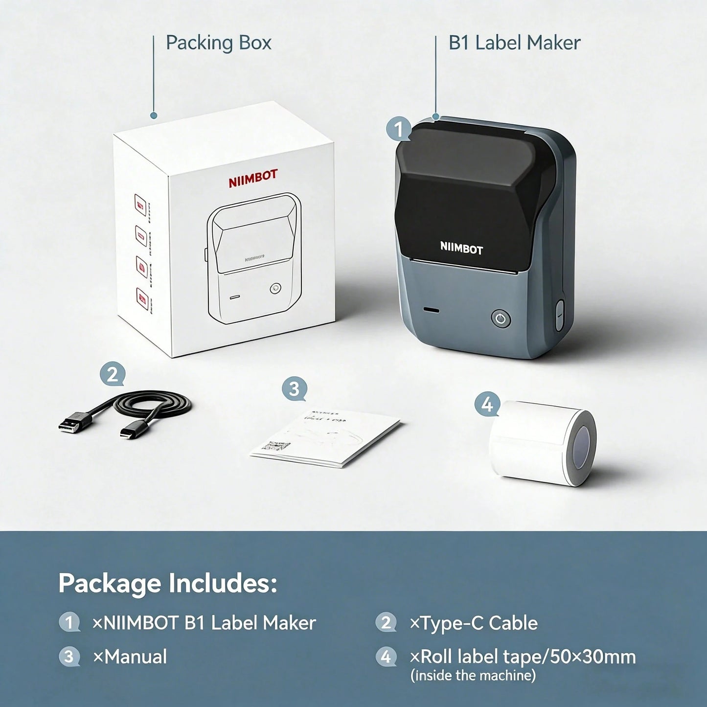 Niimbot B1 Mini Bluetooth Thermal Label Printer Portable Self-Adhesive Sticker Maker, Pocket Thermal Label Machine, Compatible With Mobile Phone & PC, Ideal For Home Office School Small Business Organization