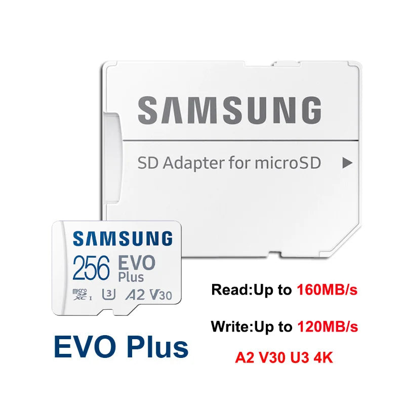 SAMSUNG EVO/PRO Plus Memory Card 64G A1 Micro SD Card 128G 256G 512G U3 A2 V30 Drive Recorder Monitor Camera Dedicated TF Card