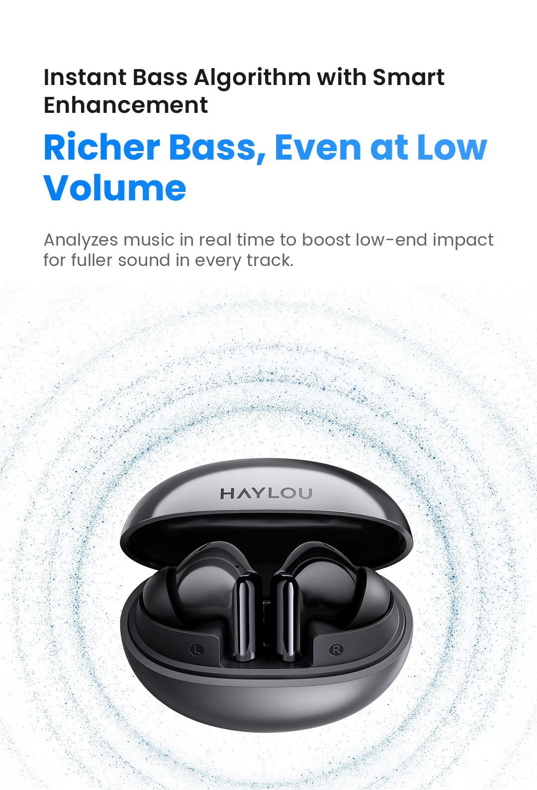 HAYLOU Flowbuds N55 Wireless Earbuds 54dB Adaptive ANC Bluetooth 6.0 LDAC Hi-Res Audio 6-Mic HD Call Earphones 40H Playback IPX5