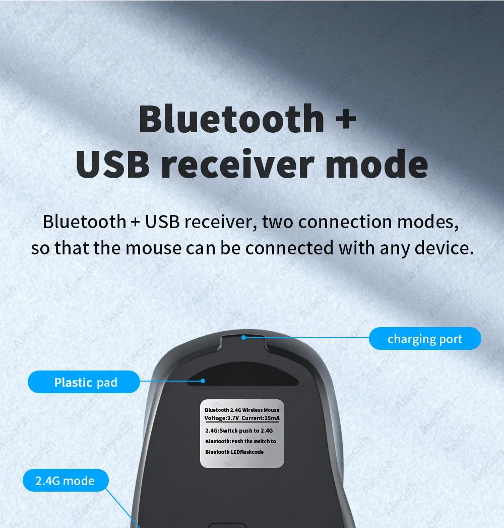 Portable Wireless Bluetooth Mouse Compact Ergonomic 2.4G USB Noiseless 1600DPI 500mAh Rechargeable for PC Tablet Laptop MacBook