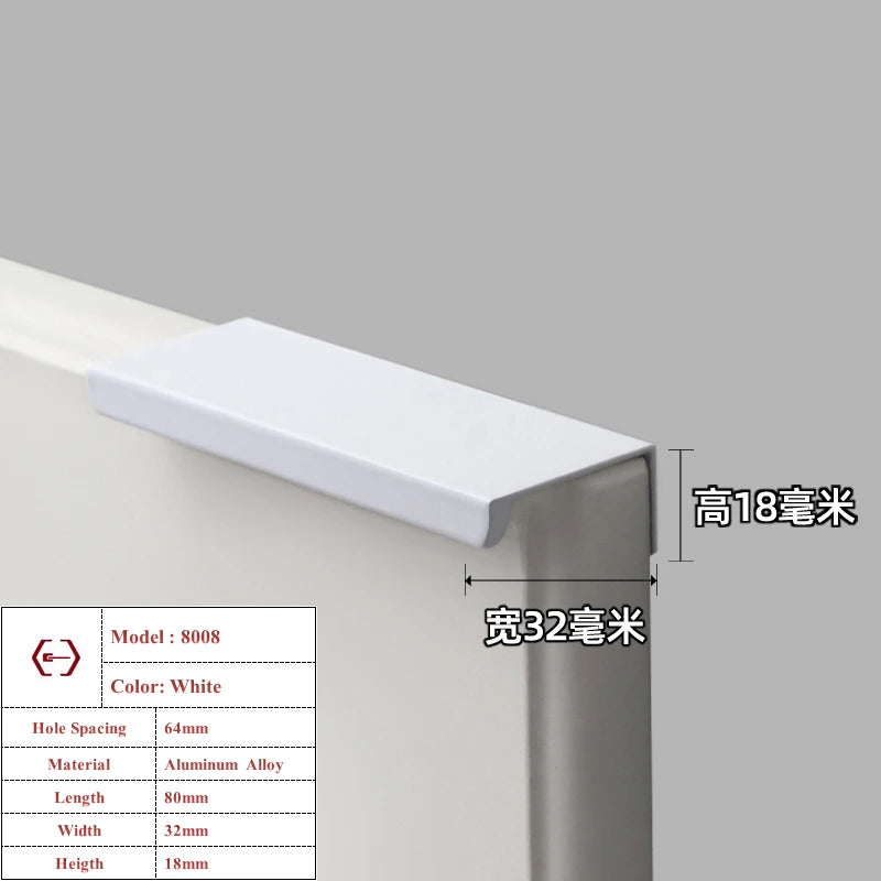 Modern White Length Cabinet Handle Hidden Kitchen Cabinet Drawer Pull Furniture Cupboard Wardrobe Door Knob Hardware Long Handle