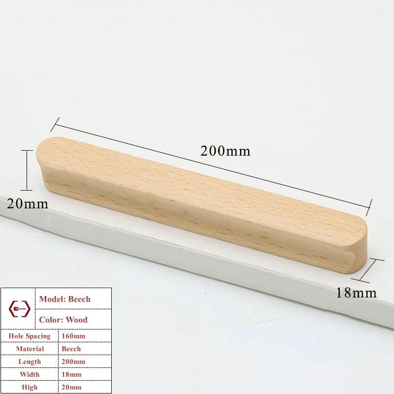 Walnut Beech Kitchen Cabinet Handle Drawer Solid Wood Furniture Door Drawer Round Knob Cupboard Wooden Handle Hardware Long Pull