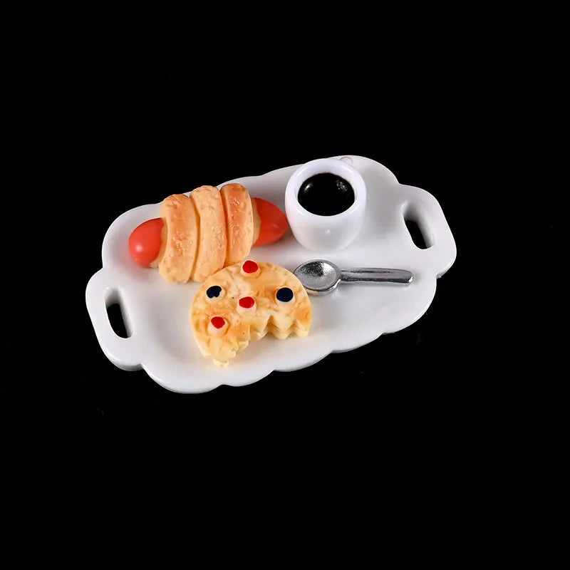 1set 1/12 Dollhouse Simulated Breakfast Afternoon Tea Set Dollhouse Mini Kitchen Food Decoration For Kid Pretend Play Toys