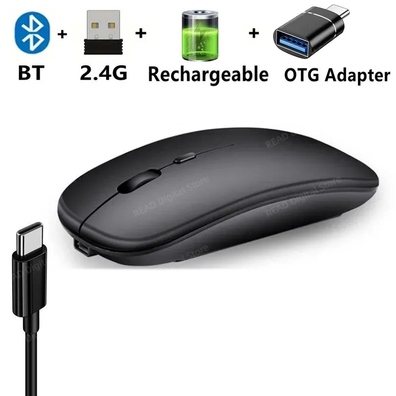 Wireless Mouse Slim Bluetooth-compatible 2.4G Computer Mice Portable Rechargeable/Battery Cordless Mouse for iPad Laptop Desktop