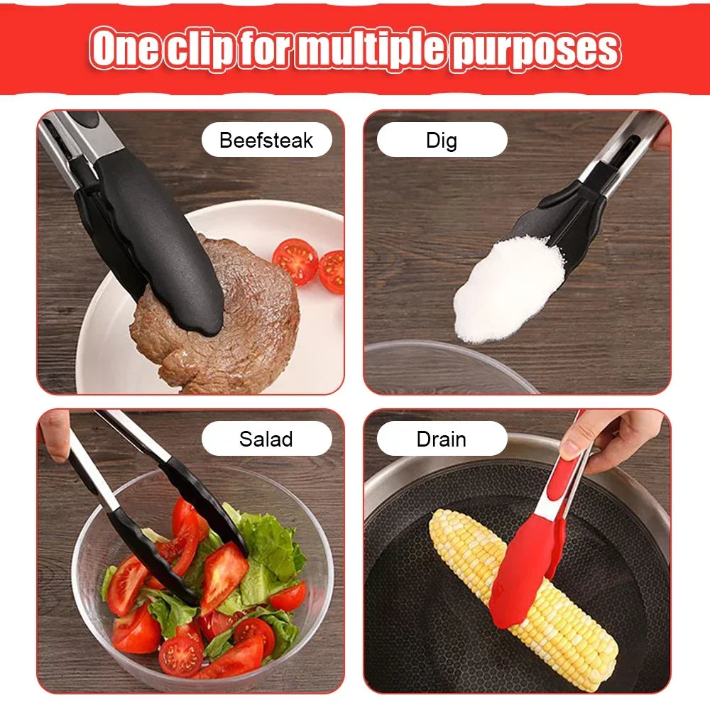 7/9/12 inch Small Silicone Clips Bread Barbecue tongs Steak Clip Food Clips BBQ Cooking Baking Salad Kitchen Accessories