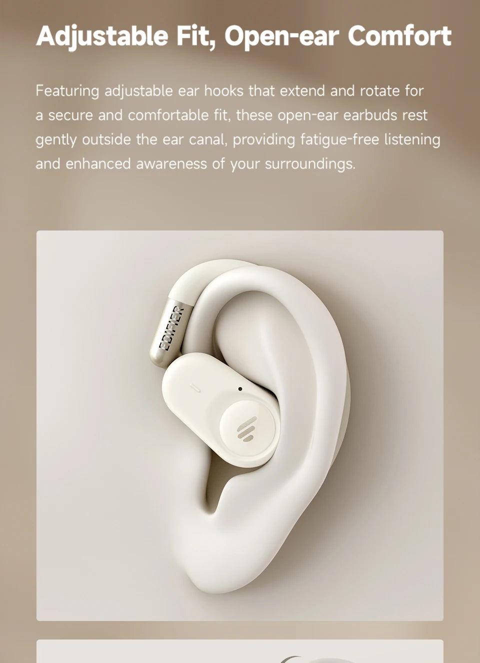 Edifier A6 Open Ear Bluetooth Earphones Ear Hook Headphones Hi-Res Wireless Audio IP55 Waterproof 40hrs Playtime LDAC Codec