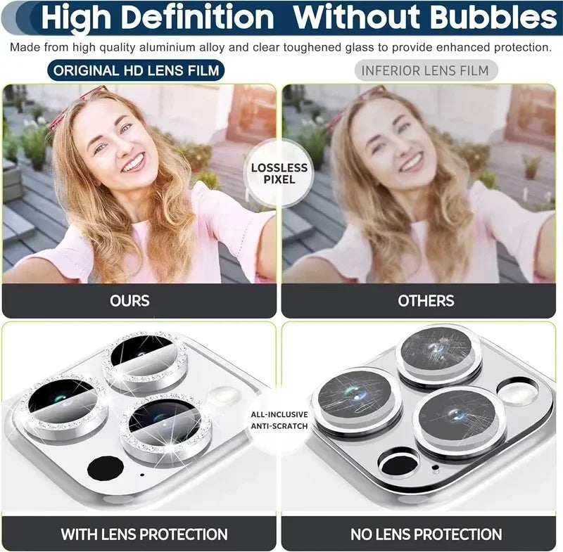 Glitter Diamond Rhinestone Camera Lens Protector for iPhone 17 Air 16 16Pro 15 14 Pro Max Plus 13 12 Mini 11 16Pro 13Pro 12Pro