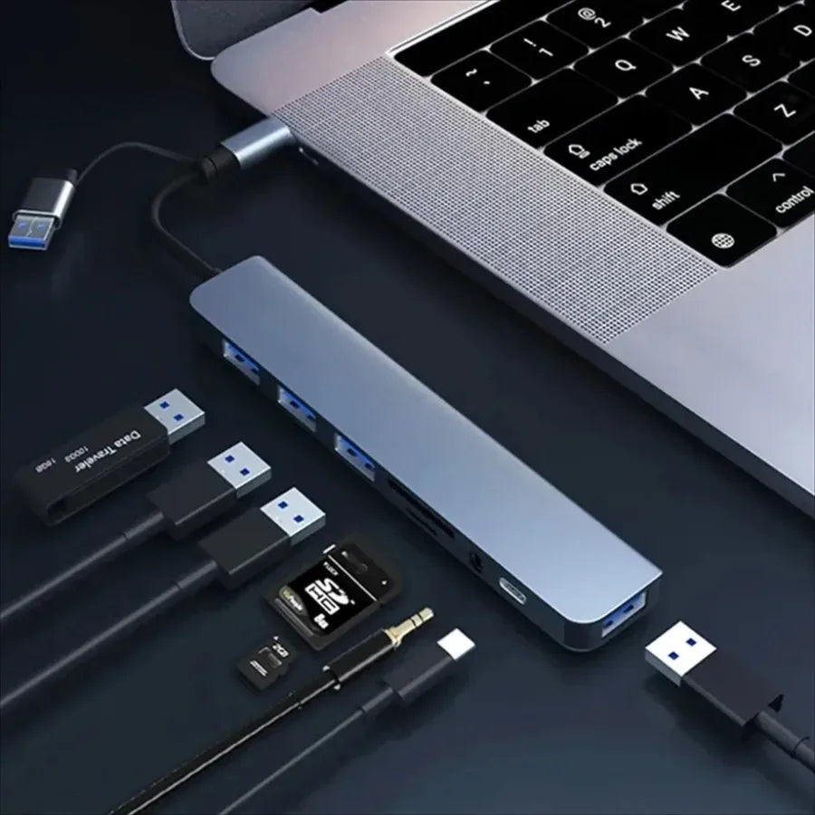 8 In 2 USB +Type C HUB With Splitter Card Reader, USB C Port, USB 3.0 / 2.0, SD/TF Splitter Card Reader, Docking Station