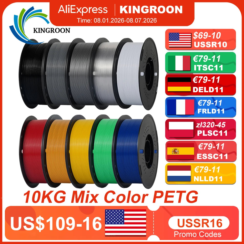 10KG 1.75mm PETG Filament Tangle-Free, High Quality 3D Printing Eco-friendly Plastic Consumables 22LBS, Vacuum Packaging 3D Printing