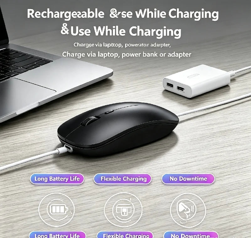 Ergonomic Wireless Gaming Mouse RGB Backlight USB Compatible Rechargeable Silent Backlit Mouse for Laptop PC - Silent Gaming Mic