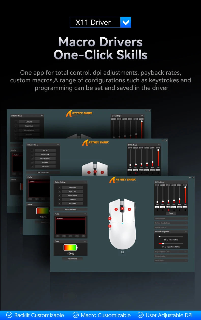 ATTACK SHARK X11-Mouse Tri-Mode Lightweight Gaming Mouse,PAW3311,22000DPI,400IPS,40G,1K Return Rate,Magnetic Fast Charging