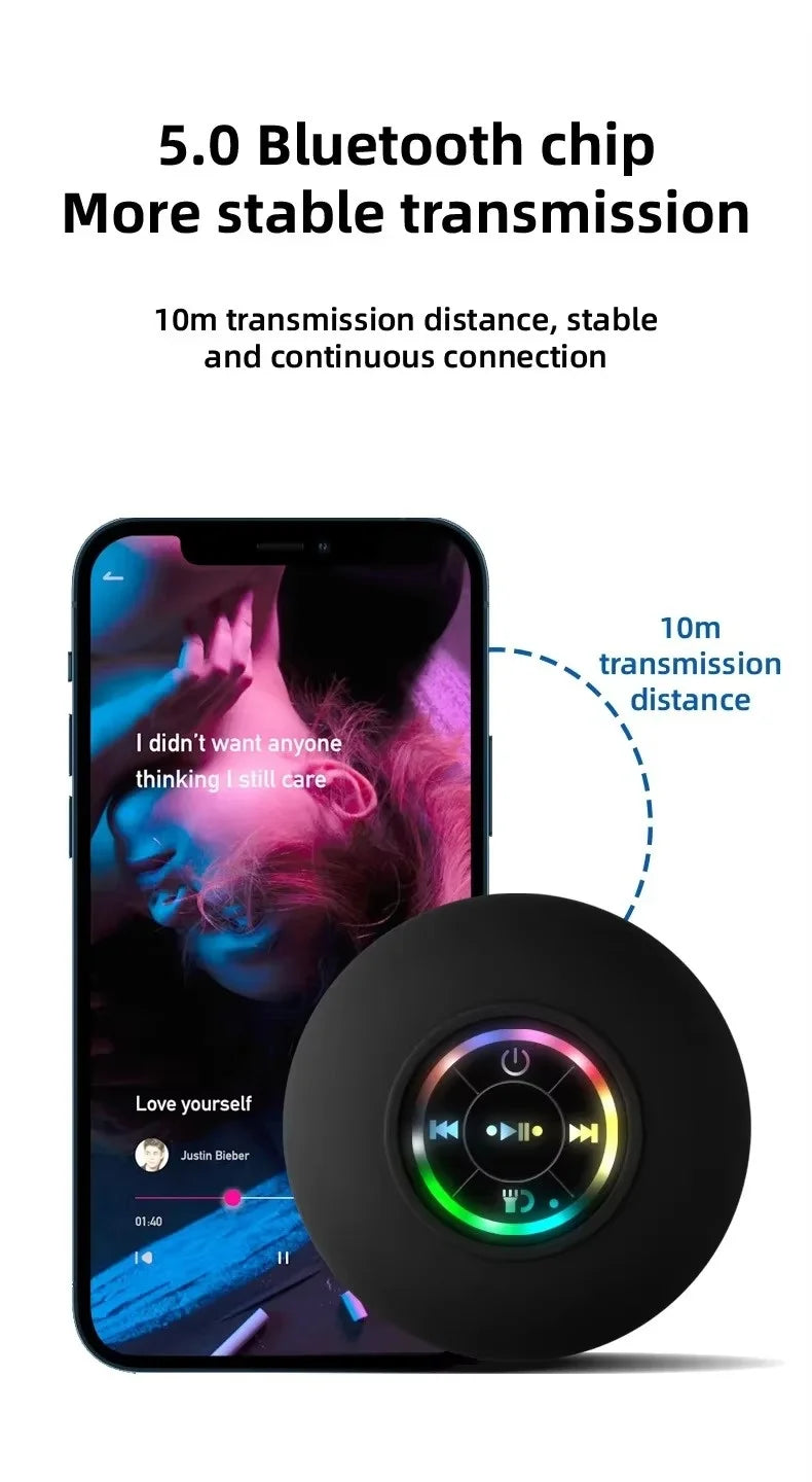 Mini Portable LED Bluetooth Speaker New Bathroom Waterproof Large Suction Cup Speaker Wireless Outdoor Sports Stereo Speaker