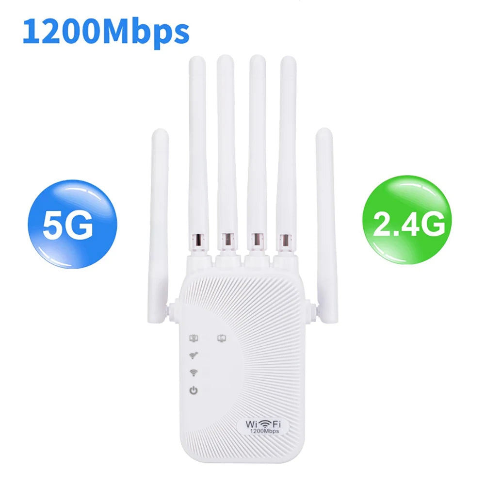 Kebidumei 1200/300Mbps Wifi Repeater Amplifier 2.4G 5G Network Expander Range Extender WiFi Signal Booster Wireless Wi-Fi Router