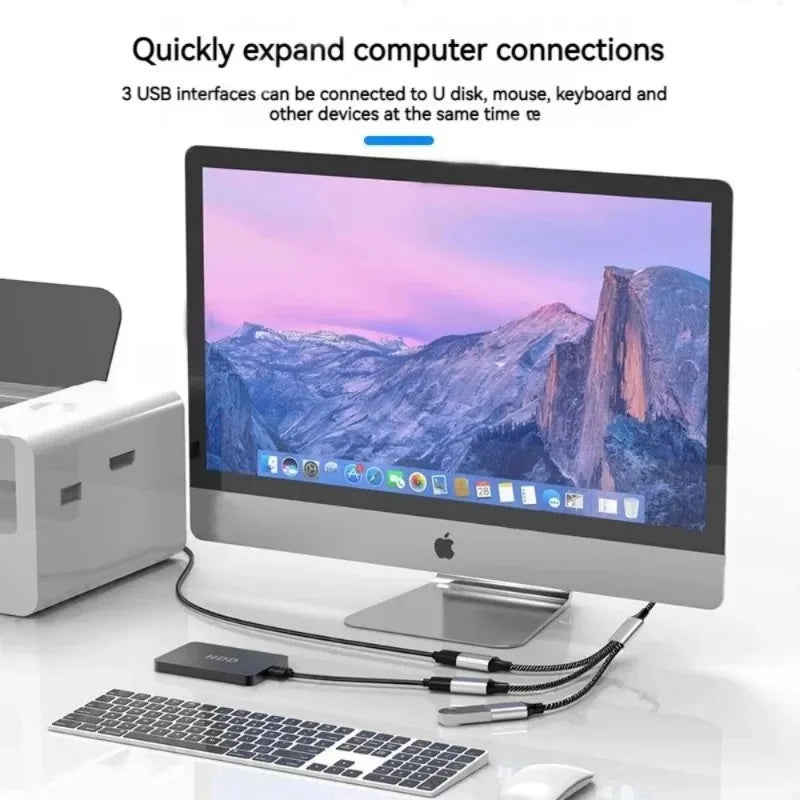 4-Port Type C USB Hub Fast Data Transmission OTG Adapter Multi Device Extension for Computer Laptop