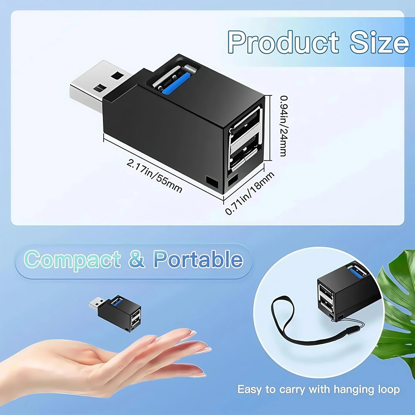 USB 3.0 Hub 4-Port Adapter - High Speed Data Transfer (5Gbps) for PC/Laptop/Mac - Compact USB Splitter for Flash Drive, Mouse
