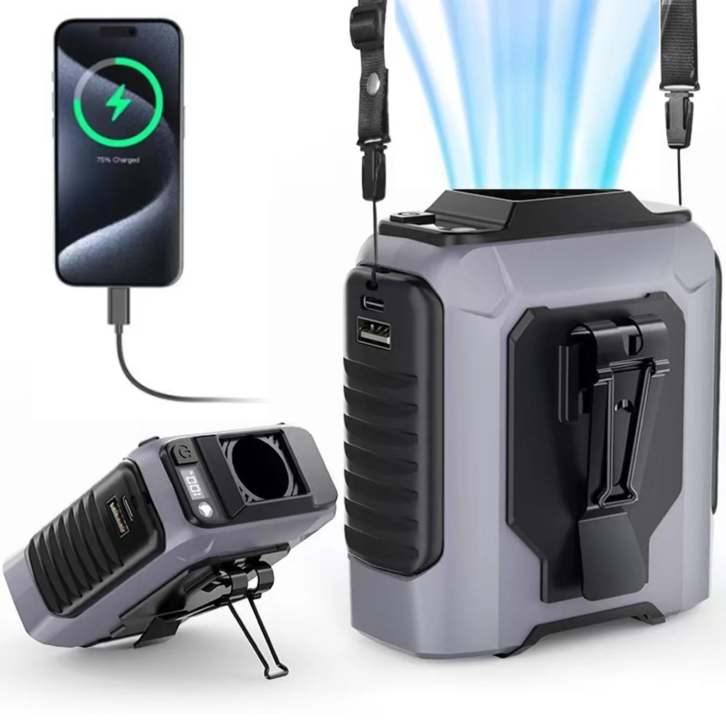 2026 NEW Rechargeable Portable Hands-Free Mini Fan Large Battery With Flashlight 5th Speed Suitable For Outdoor Work Lighting