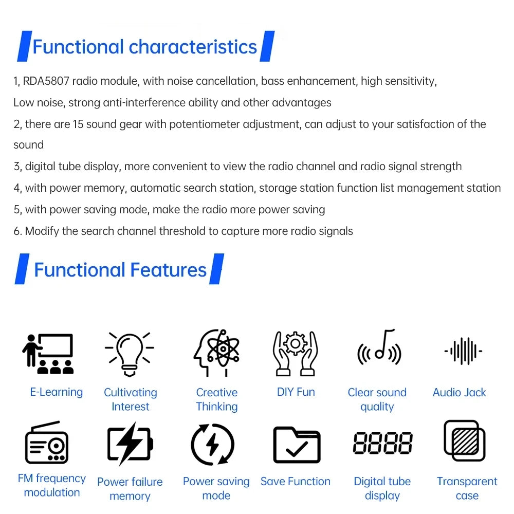 DIY FM Radio Electronic Kit 87-108MHz Adjustable Frequency Digital Display Soldering Project Practice Solder RDA5807S