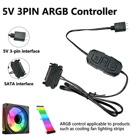5V 3PIN ARGB Controller ARGB 5V 3PIN To SATA Interface Extension Cable RGB Sync Controller Cable for PC Fan Light Strip