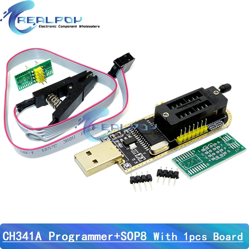 CH341A Programmer Adapter + SOIC8 Adapter+ SOP8 Clip With Cable+1.8V Adapter CH341A EEPROM Flash BIOS USB Programmer ZIF Adapter