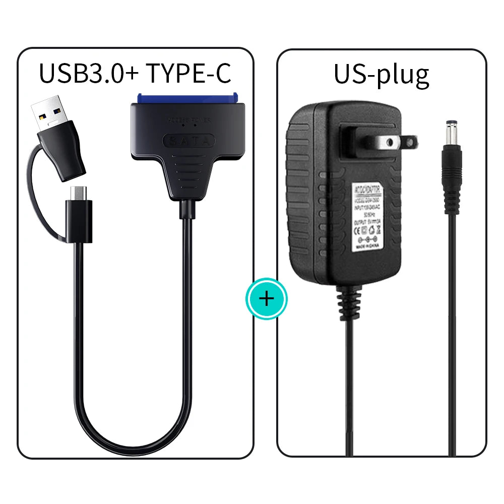 USB 3.0 to SATA Cable for 3.5/2.5 Inch SSD HDD SATA III Hard Drive Disk with 12V/2A Power Adapter