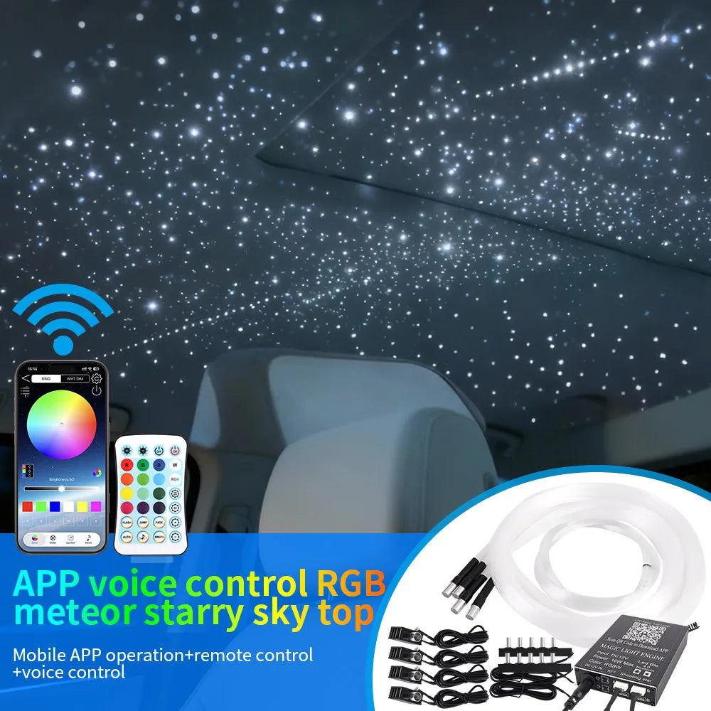 RGB Led Star Roof Starlight Headliner Remote Control Fiber Optic Lamp APP Voice 16W Twinkle Starry Sky Car Star Ceiling Light