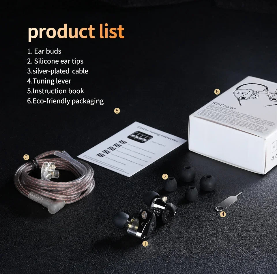 KZ Castor 2DD Dynamic in Ear Earphone High-end Tunable Earphones HiFi Bass Monitor Headphone Cancelling Earbud ZSNPRO EDXPRO