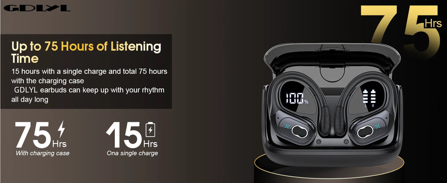 Original GDLYL HD65 TWS Bluetooth V5.4 Headphones Wireless LED Digital Display Earphones Noise Reduction Waterproof Headset New