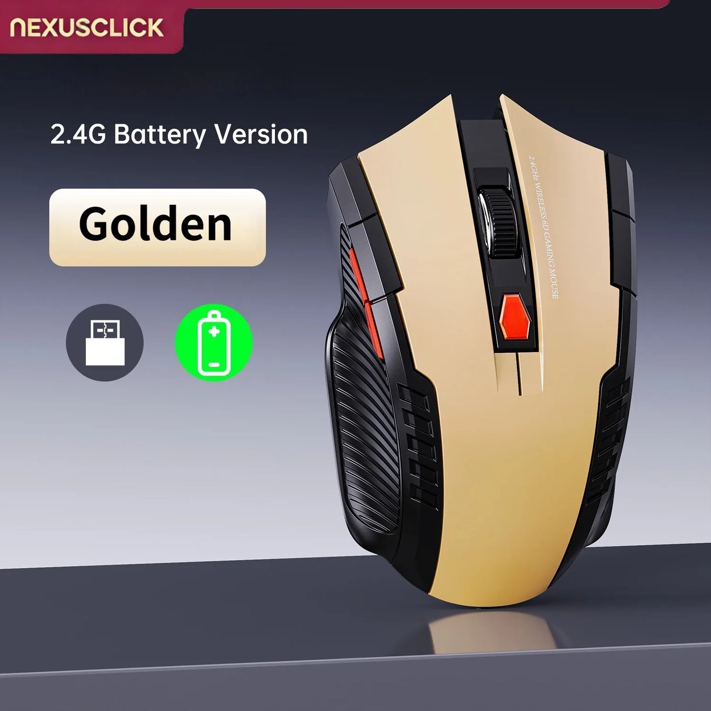 NEXUSCLICK Wireless Optoelectronic Mouse,1600DPI 6 Silent clicks New Game&Craft Gift Mice in Stock USB Receiver for Office Gamer