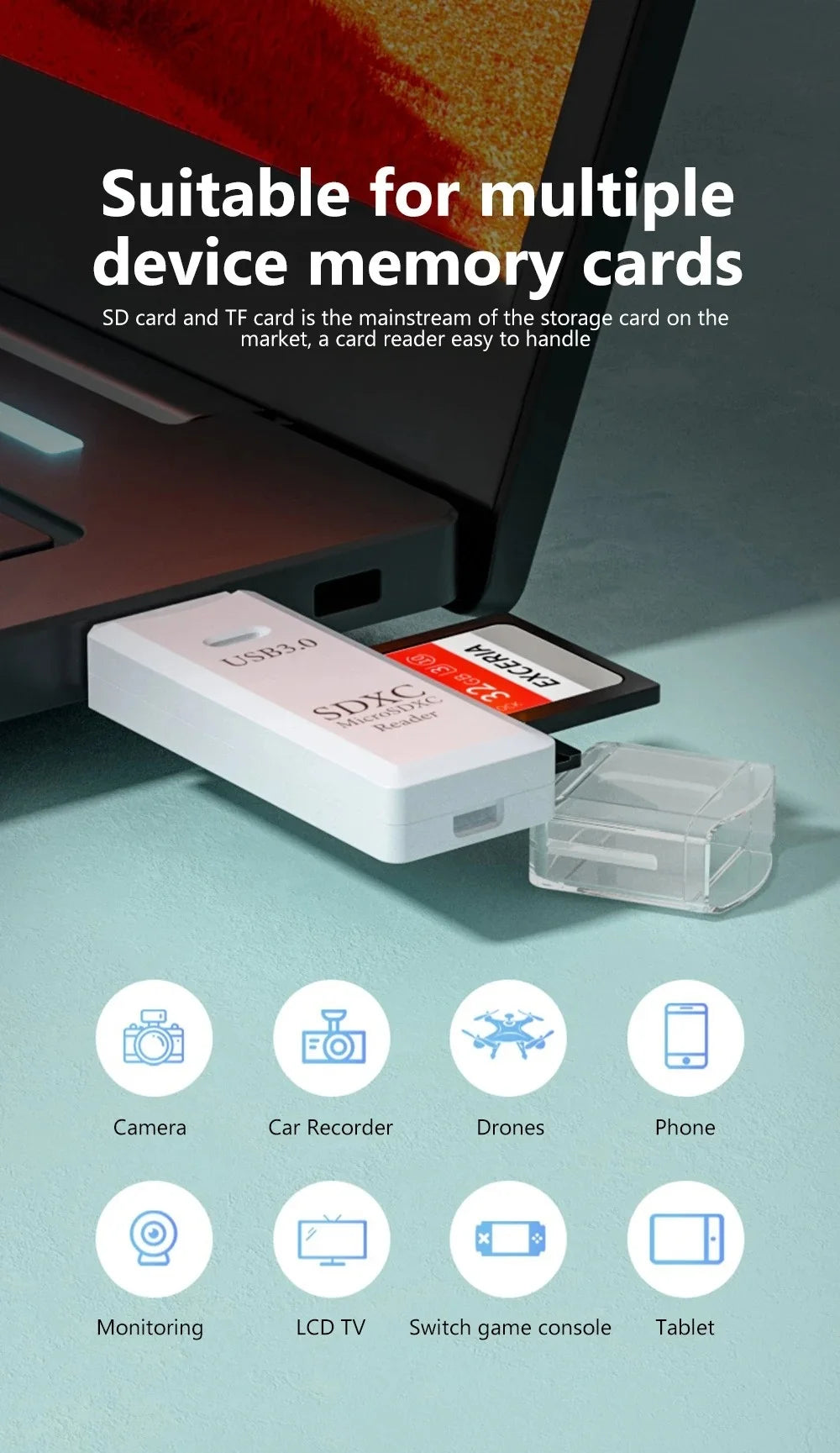 2-in-1 Multi Functional USB3.0/2.0 Card Reader Micro SD TF Memory Card Reader USB Flash Drive Cardreader Adapter For PC Laptops