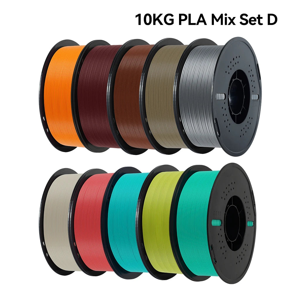 KINGROON 22LBS PETG or PLA Filament 3D Printer Filament 10 Rolls 1KG 1.75MM Eco-Friendly Good Toughness Mix Color Free Shipping