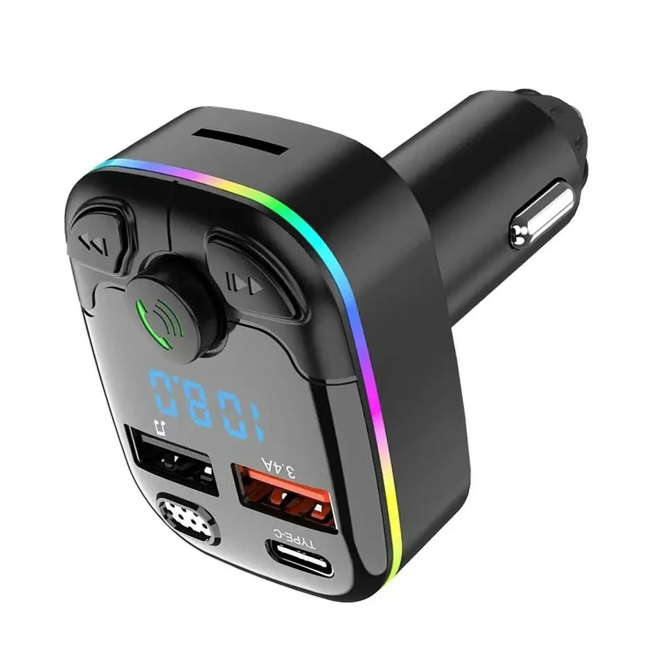 Car Charger Bluetooth 5.0 FM Transmitter Handsfree PD Type-C Dual USB Ambient Player MP3 Charger Type-C Wireless Light