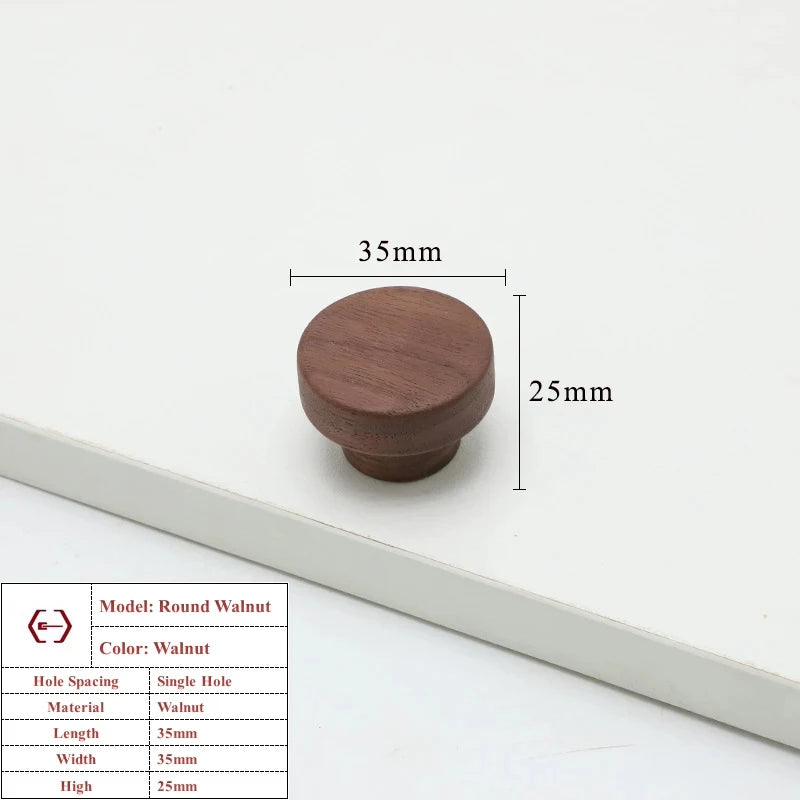 Walnut Beech Kitchen Cabinet Handle Drawer Solid Wood Furniture Door Drawer Round Knob Cupboard Wooden Handle Hardware Long Pull