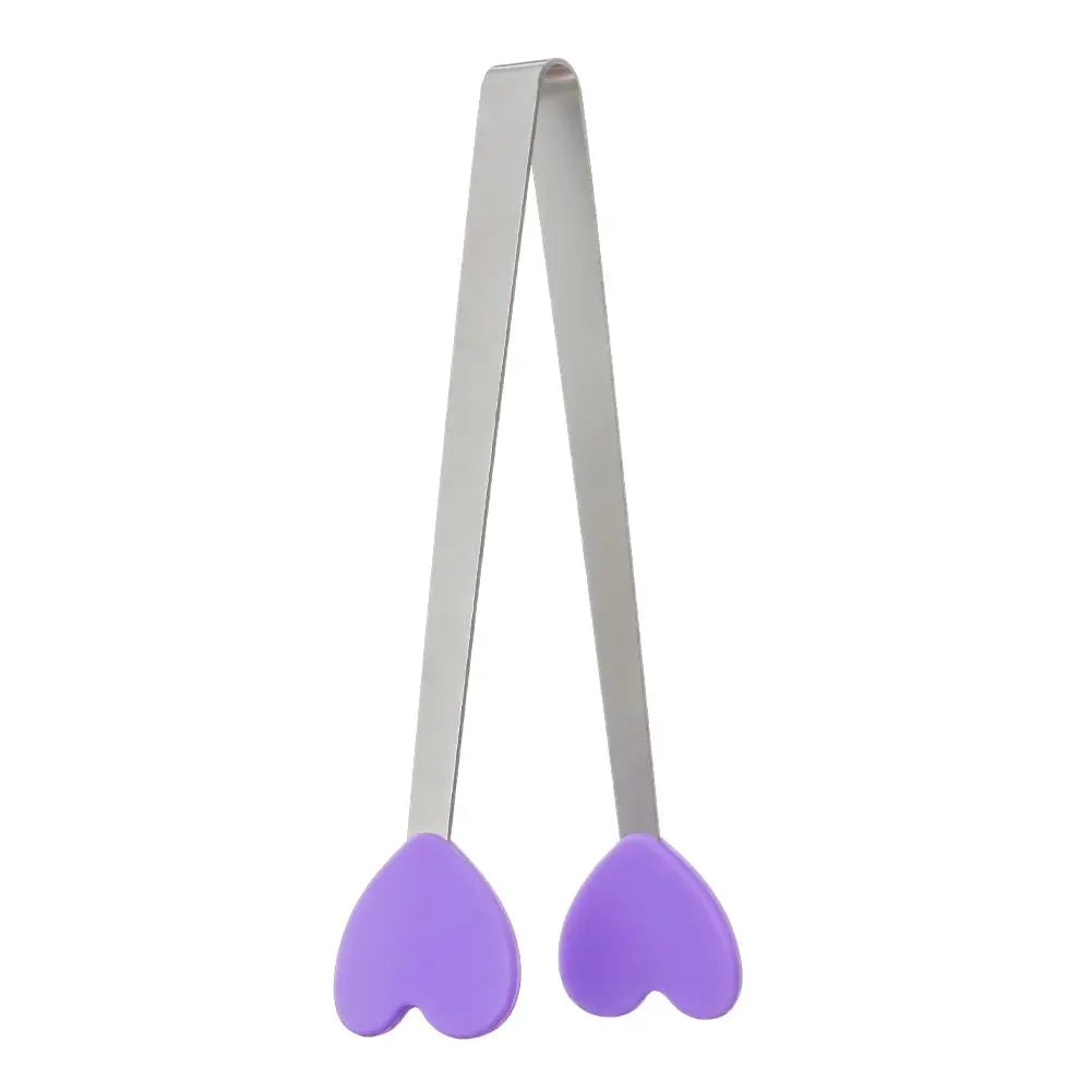 1pc Creative Silicone Stainless Steel Mini Snack Food Tongs Non-slip Handles BBQ Bread Ice Cube Clip Kitchen Accessories