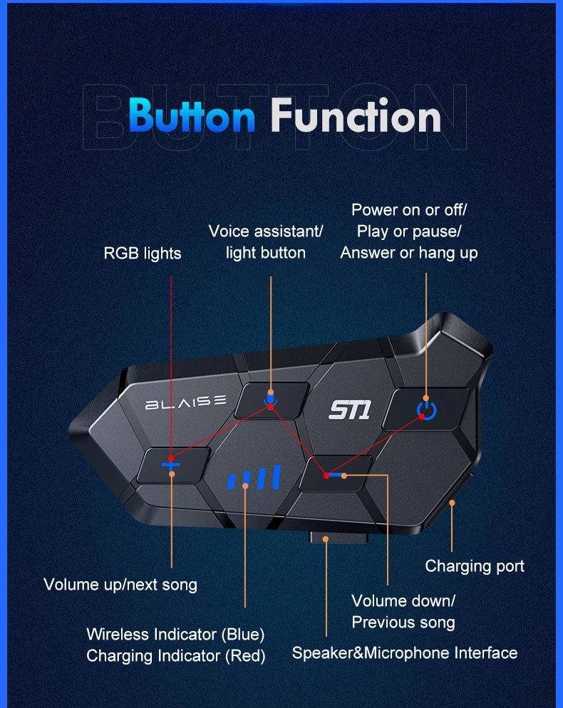 Y10 Motorcycle Helmet Headset Bluetooth 1000Mah Noise Reduction Wireless Hands-free Waterproof Motorcycle Earphone