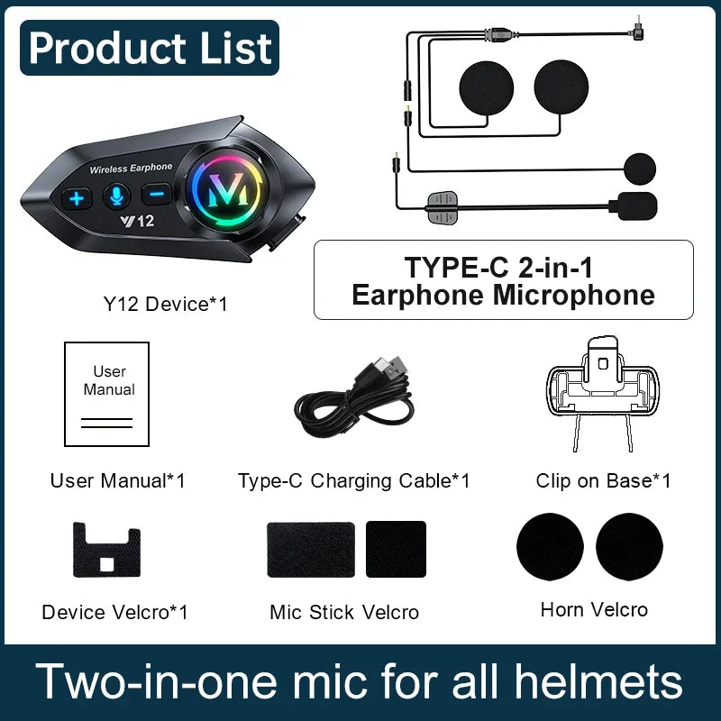 Bluetooth 5.4 Motorcycle Helmet Headset 500mAh Battery Life Wireless Hands Free Headphone Waterproof Noice Reduction Earphone