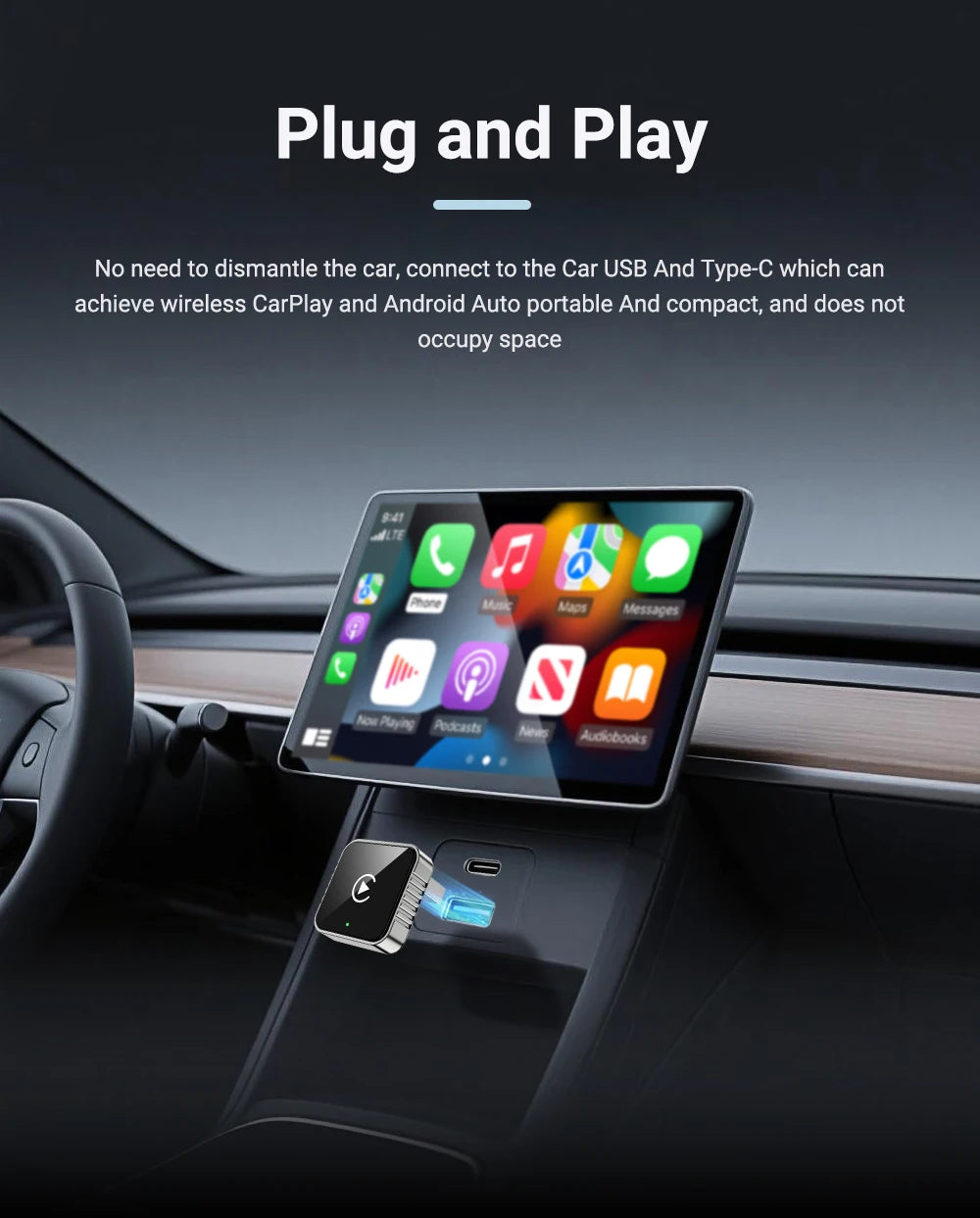 XUDA 2 in 1 Wired to Wireless CarPlay Android Auto Adapter for OEM Car Stereo With USB Dongle Mini Box Plug and Play Bluetooth