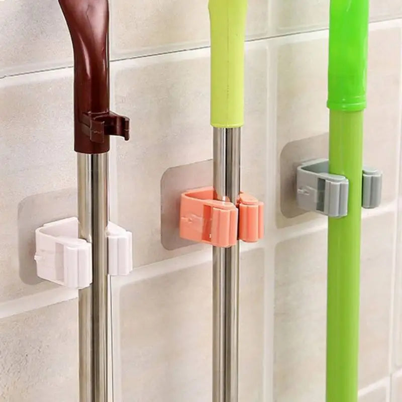 Adhesive Multi-Purpose Hooks Kitchen Bathroom Wall Mounted Mop Organizer Holder Brush Broom Organizer Holder Strong Hanger