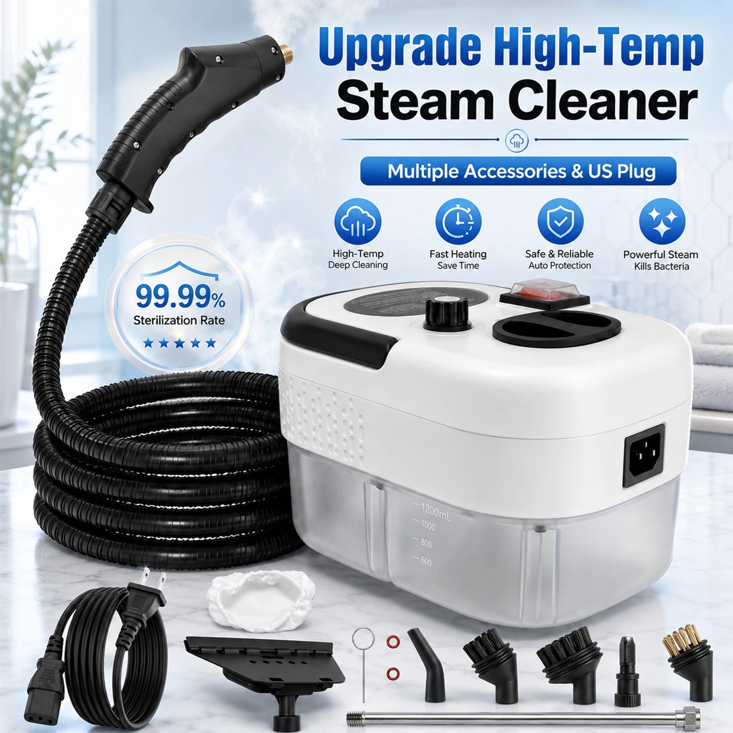 2500W High Temperature Steam Cleaner 110V Portable Handheld Steam Cleaning Machine With Multiple Accessories US Plug