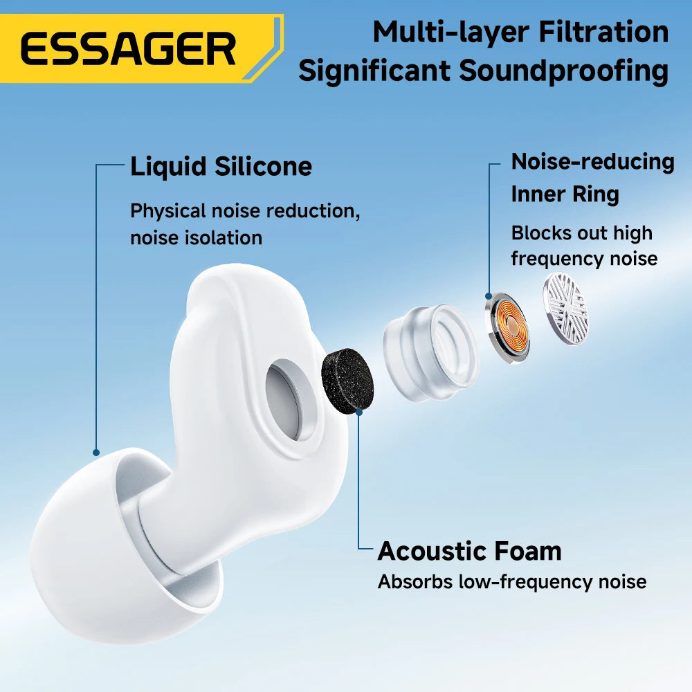 Essager Noise-canceling Sleep Earplugs 45-49dB Anti-Noise Hearing Protection Silicone Soft Earplug for Sleep Work Study Travel