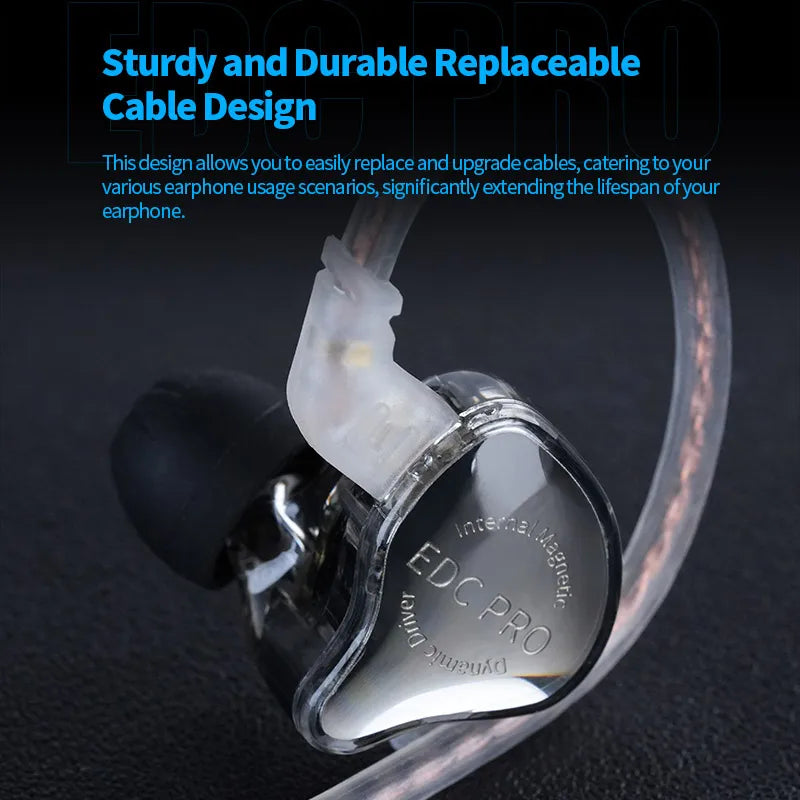 KZ EDC PRO upgraded high-quality dynamic HIFI in ear interchangeable cable wired motion noise cancelling headphones