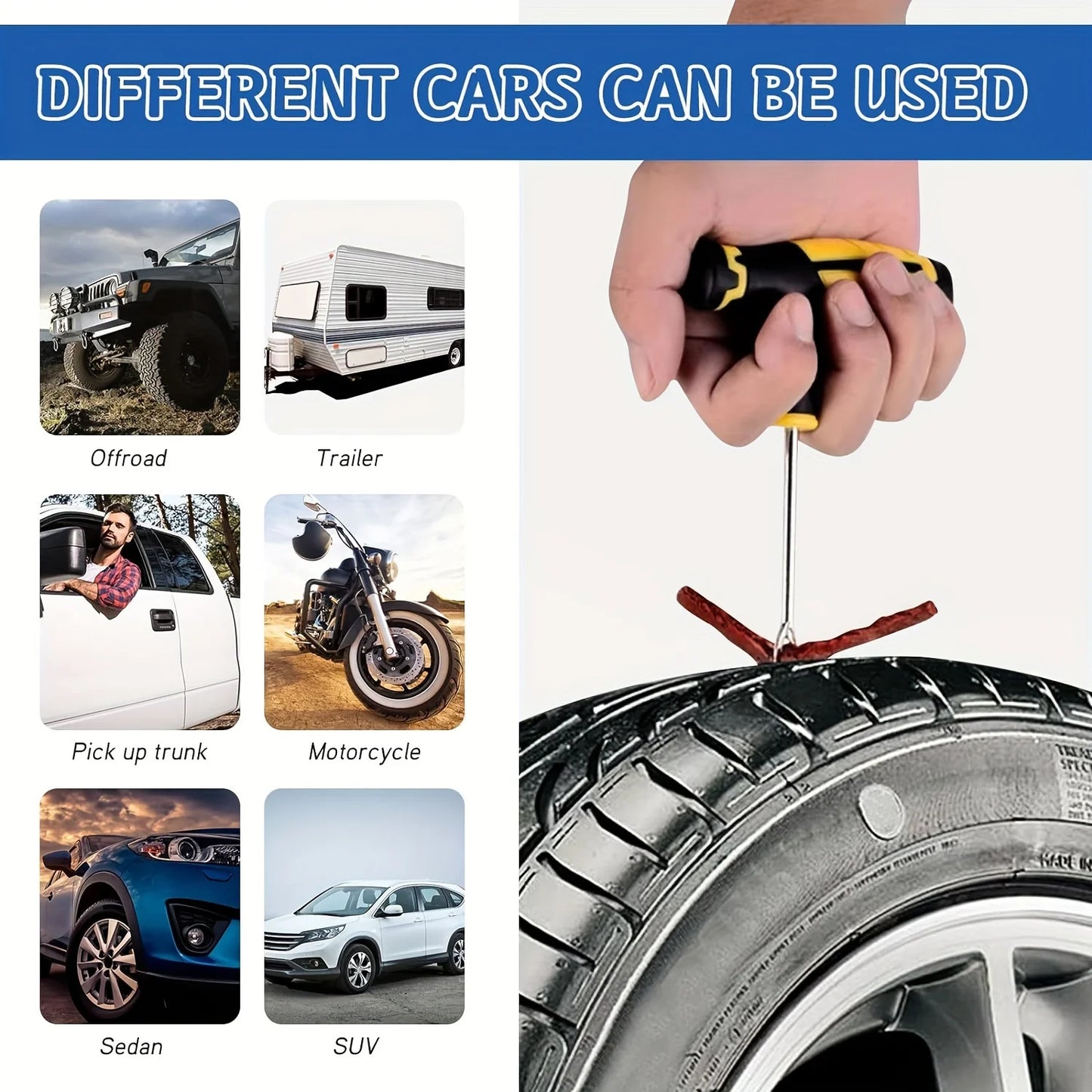 Professional Tire Plug Kit with Rapid-Seal Glue All-Weather Puncture Repair for Sedan to SUV Roadside Rescue Anti-Leak Guarantee