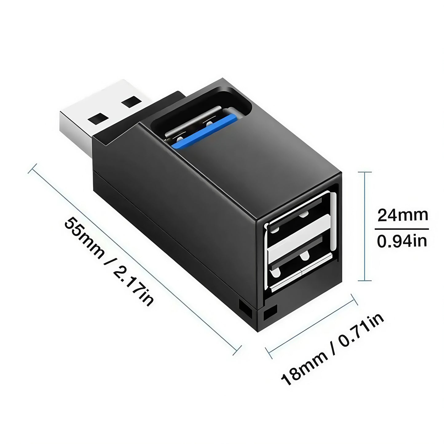 USB 3.0 Hub 4-Port Adapter - High Speed Data Transfer (5Gbps) for PC/Laptop/Mac - Compact USB Splitter for Flash Drive, Mouse