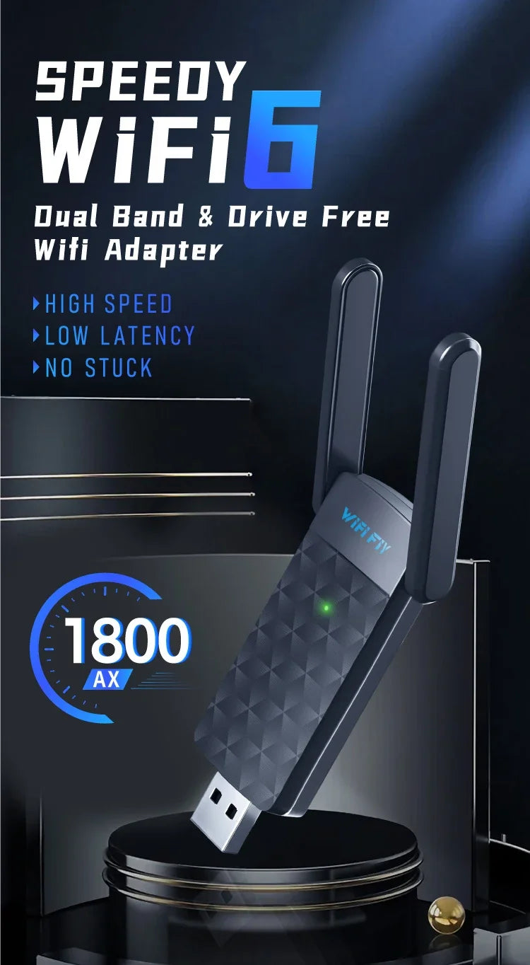 WiFi 6 USB3.0 Adapter 1800Mbps 5G/2.4GHz USB Wi-fi Dongle Wireless 802.11ax Network Card High Gain Antenna For Windows 10 11