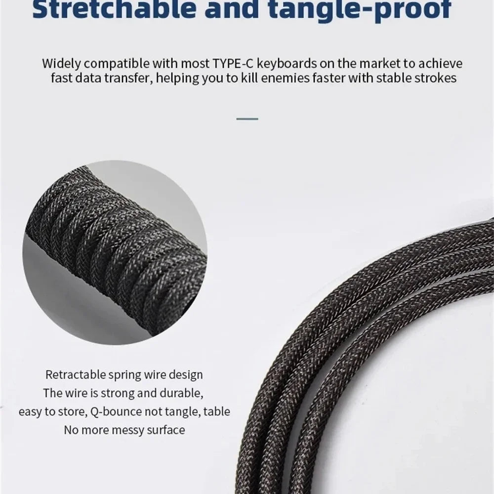 Mechanical Keyboard Coiled Cable Detachable USB C Aviator Connector Coiling Cable Desktop Computer Gaming Keyboard Accessories
