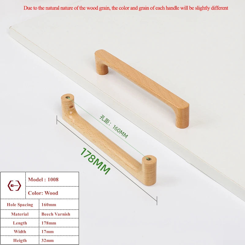 Nordic Wooden Cabinet Handles Solid Wood Furniture Kitchen Door Handle Wardrobe Cupboard Drawer Knobs Hardware Round Pull Handle