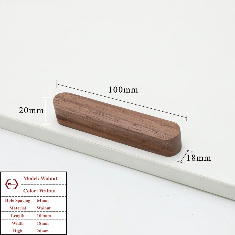 Wooden Cabinet Handles Beech Walnut Solid Wood Furniture Door Handle Kitchen Cupboard Drawer Knobs Wardrobe Hardware Pull Handle