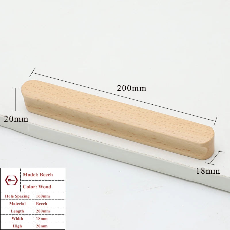 Wooden Cabinet Handles Beech Walnut Solid Wood Furniture Door Handle Kitchen Cupboard Drawer Knobs Wardrobe Hardware Pull Handle