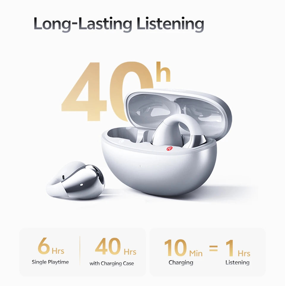 QCY Crossky C30S Open Ear Earphones Wireless Bluetooth 6.0 Clip-On Earbuds LDAC Hi-Res Audio Dual Connection 40H IPX5 Waterproof