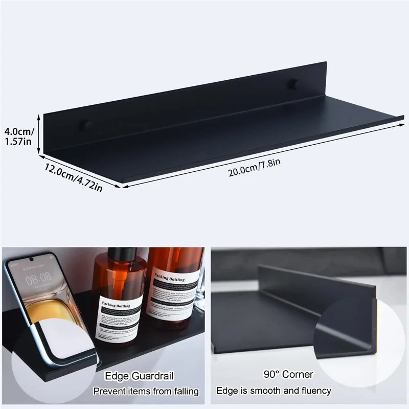 20/30/40/50cm Metal Floating Shelves Wall Mounted Storage Shelf Kitchen Shower Room Bedroom Bathroom Organizer Accessories