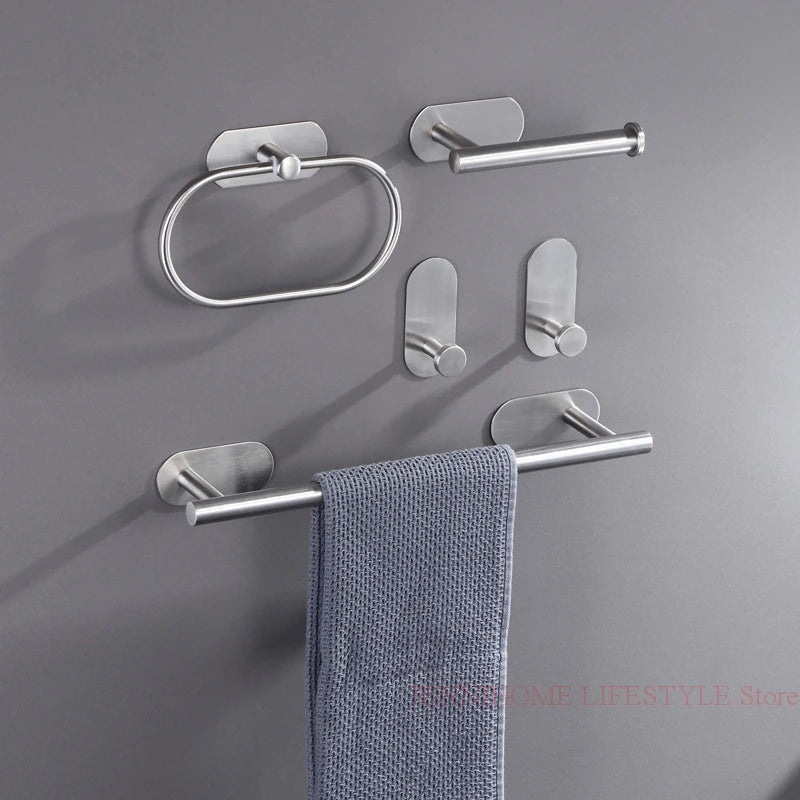 No Drill Toilet Paper Holder Wall Mount Self Adhesive Stainless Steel Towel Bar Ring Tissue Roll Dispenser For Bathroom Kitchen